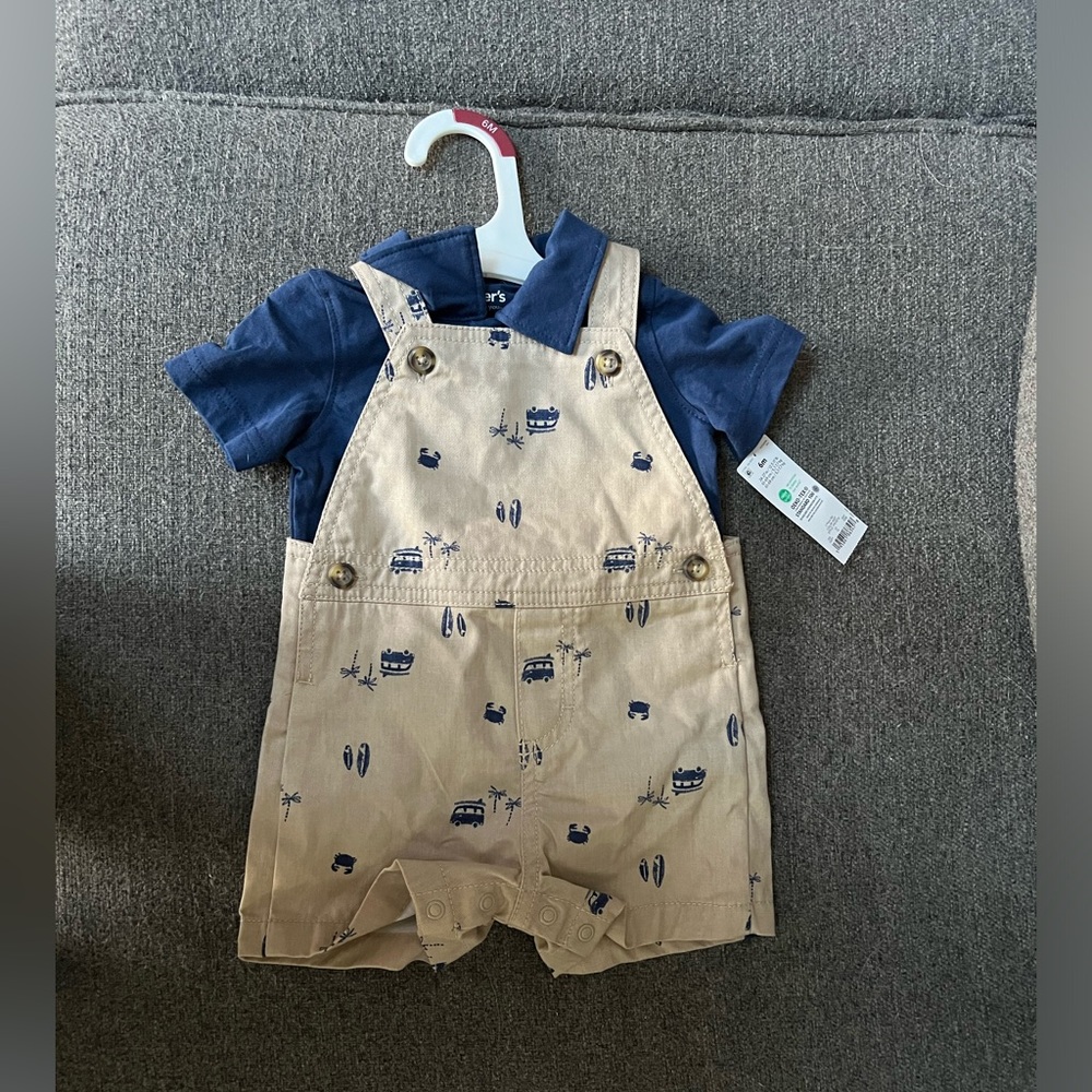 NWT baby boy Carters Tan & Navy Overalls